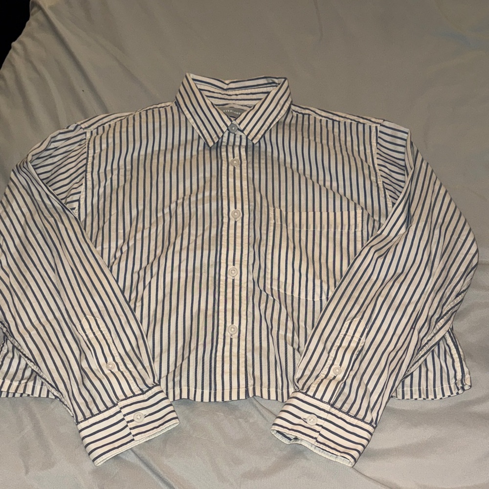 Everlane Navy and White Striped Button Down Shirt